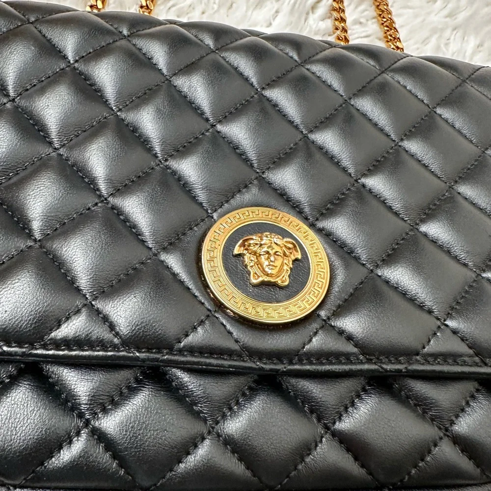 Versace Black Quilted Crossbody Bag with Gold Accents - Picture 3 of 17